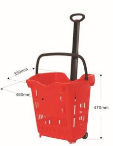 China Plastic Grocery Wheel Shopping Basket / Custom Color Rolling Laundry Basket 40 Litres factory