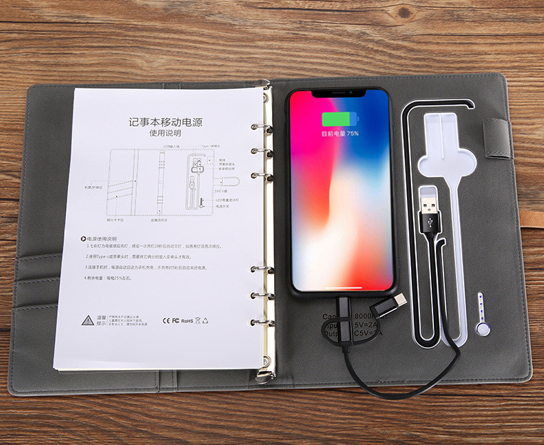 Custom Power Bank Notebook Corporate Gift Portable Ultrathin Leather Material