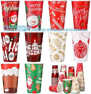 China Christmas Paper Coffee Cups With Sleeves Lids 12 Oz Xmas Disposable Party Cup Christmas Tree Hot Cocoa Cups factory