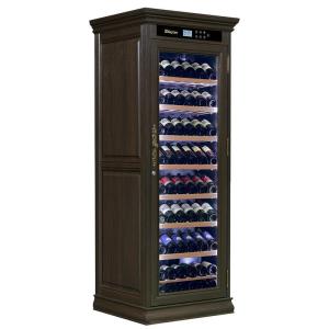 China Touch Control Tall Lockable Drinks Fridge Brown Wood Wine Cooler Cabinet factory