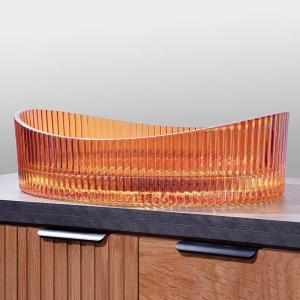 China Wall Mounted Crystal Glass Wash Basinin Red Wine Color 500*370*140mm Size factory