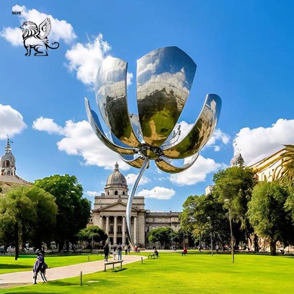 Giant Metal Art Mirror Flower Statues Stainless Steel Garden Huge Outdoor