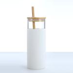 Spill Proof 500ml Colorful Outdoor Travel Glass Water Bottle With Straw Bamboo