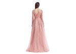 Pink V Neck Arabic Evening Gowns , A - Line Long Sleeve Arabic Party Dress