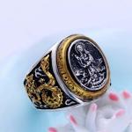 Mens 925 Silver Golden Two Tone Retro Dragon Black Silver Ring (XH047664W)