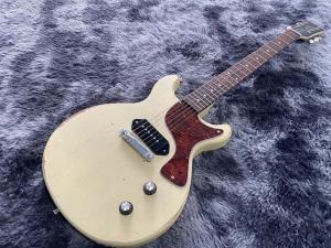 China Custom GB Electric Guitar Junior Milk White Color 1 P90 Pickup Handmade heavry Relic Mahogany Body And Neck factory