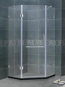 China Frameless 8 / 10 MM Glass Shower Screens Clear Tempered With Stainless Steel Two Support Bars factory