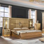 Wooden Modern Gold King Size Bed Double Master Room Villa Home Royal Full Queen