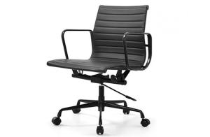 China Modern Adjustable Ribbed Office Chair Black Powder Coated PU Leather Material factory