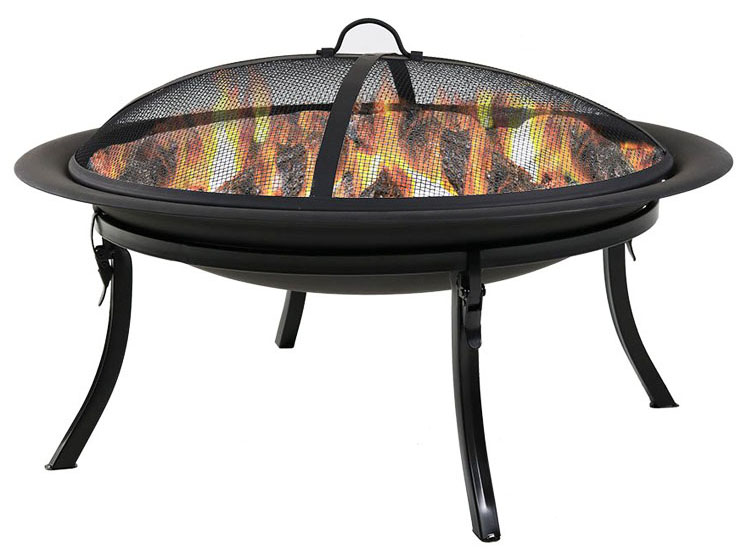 Outdoor Patio Backyard Garden Bonfire Camping Round Metal Fire Pit Bowl with Poker in Black