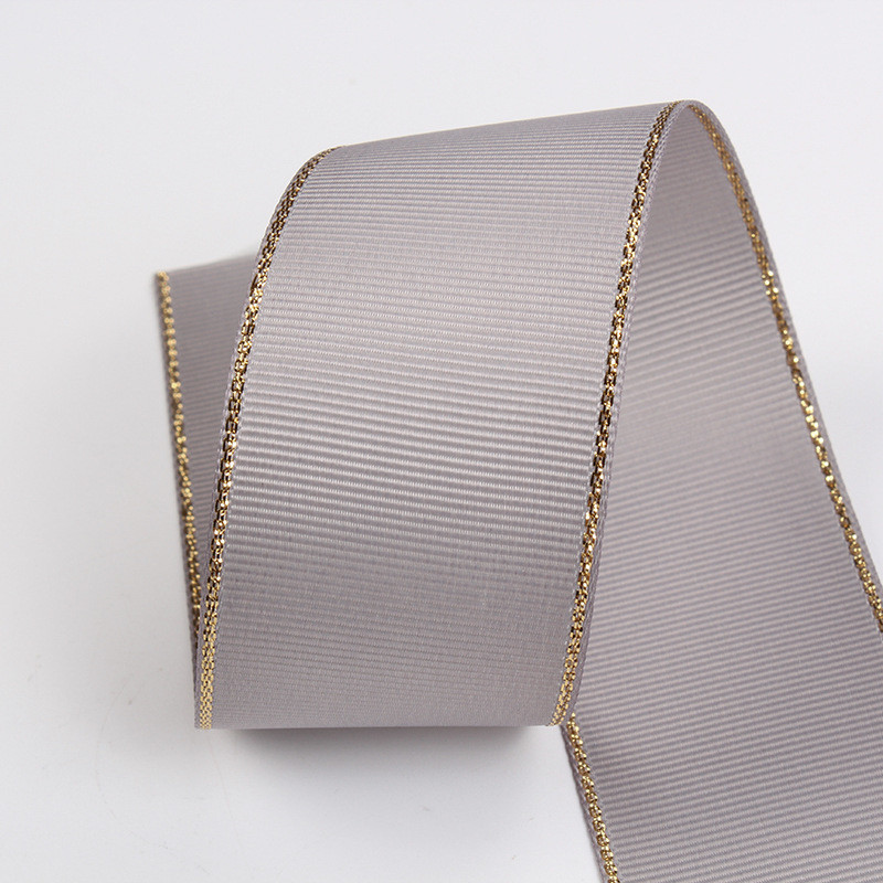 2.5cm Polyester Gold Edge Double Face Grosgrain Ribbon for Christmas Tree and Bag Handles