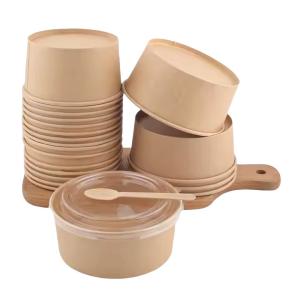 China Eco-Friendly Custom Logo Kraft Paper Bowls Recyclable Disposable Takeout Containers for Food Packaging factory