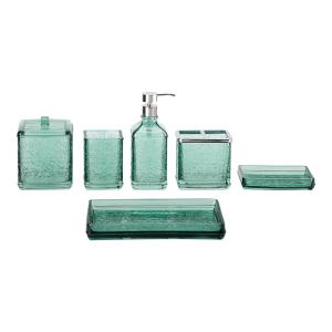 China 6pcs Glass Bathroom Accessories Set Aqua With Vintage Floral Debossed factory