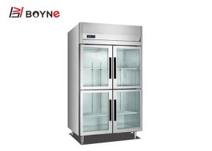 China Upright Industrial Catering Fridge Stainless Steel Kitchen Display Four Glass Door factory