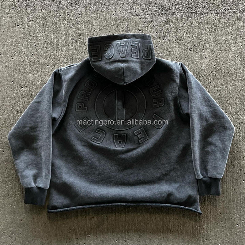 Mens Acid Wash Oversized Hoodie Sweatshirt Embroidered Patch Work Distressed Hooded Pullover Hoodie For Men