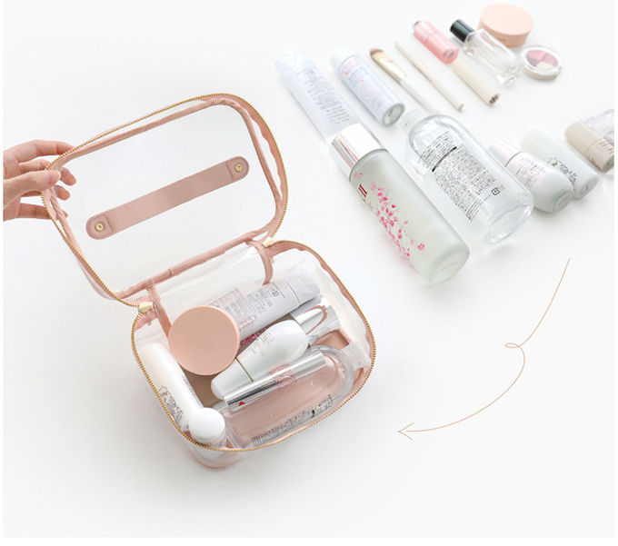 Large Capacity Logo Custom Pink Clear PVC Wash Bag Makeup With Handle