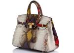 Platinum Sloping Across Single Shoulder Bag Snake Pattern Cow Leather