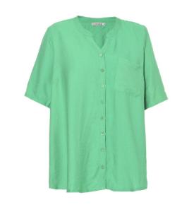 China Ladies Short Sleeve Summer Buttons Blouses With Back Pleat In Fresh Green Color factory