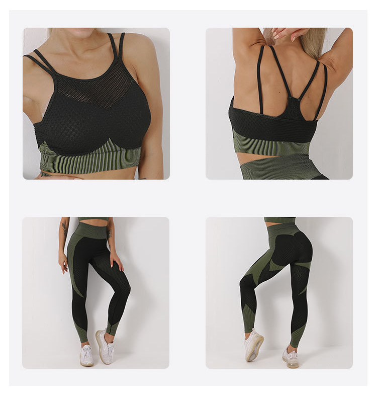 Dark Green Sexy Buttocks Anti Cellulite Leggings And Bra Set ZH Gym Wear Sets Women
