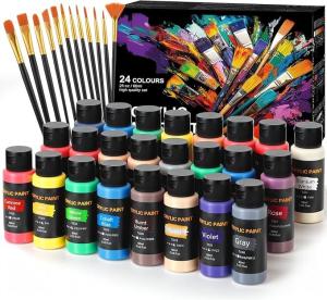 China 24 Colors 60ml Non Toxic Art Acrylic Paint Kit With 12 Brushes For Painting factory