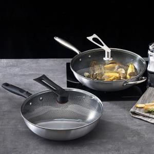 China Direct Selling Kitchen 32cm 34cm Stainless Steel Honeycomb Fry Pan Non-stick Frying Pan factory
