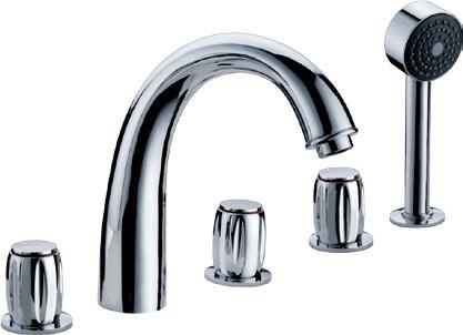 Water Saving Chrome Deck Mount Tub Faucet with Three Handles / Polished Brass