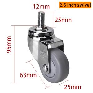 China EDL Light Duty Chrome Coating 2.5inch 70kg Threaded TPE Caster by Swivel and Brake type factory