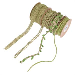 China Leaf Dark Green Burlap Ribbon 2mm-15mm*10y Jute Wired Ribbon factory