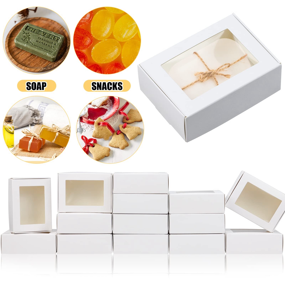 Custom Logo Folding Soap Packaging Box with Clear Window White Kraft Paper Material