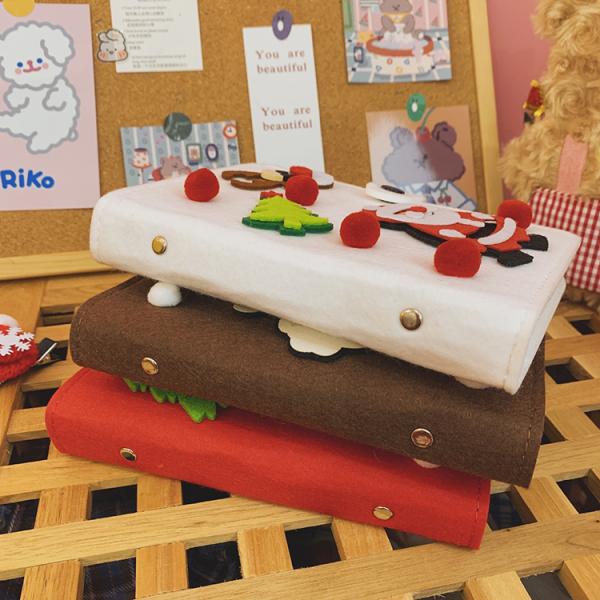 2022 Felt A6 Cartoon Christmas Tree Deer Notebook Grid Pages Journal Korean Diary Book