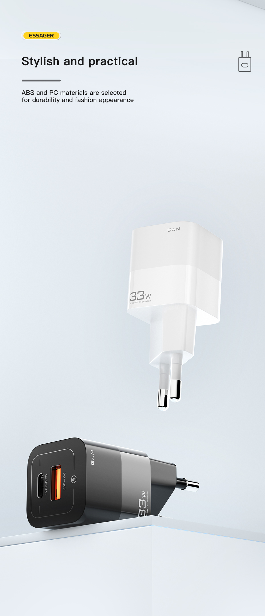 Square Brick USB Port Type C Fast Mobile Phone Charger 30W 5V With EU Plug