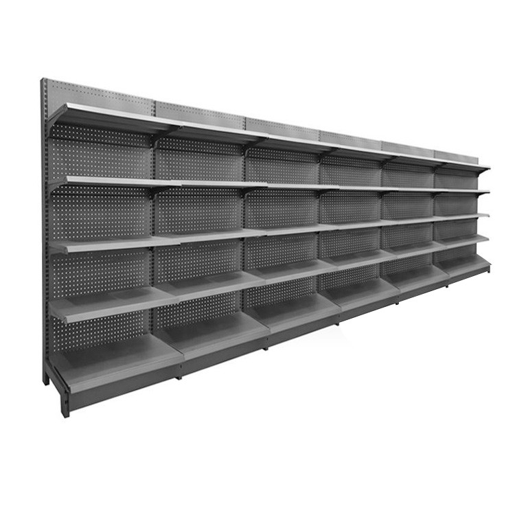 Customized Supermarket Display Shelves Single Side Metal Gondola Shelving Retail Store