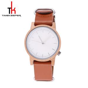 China Mens Wood Brown Leather Strap Watches Custom Logo Casual Style factory