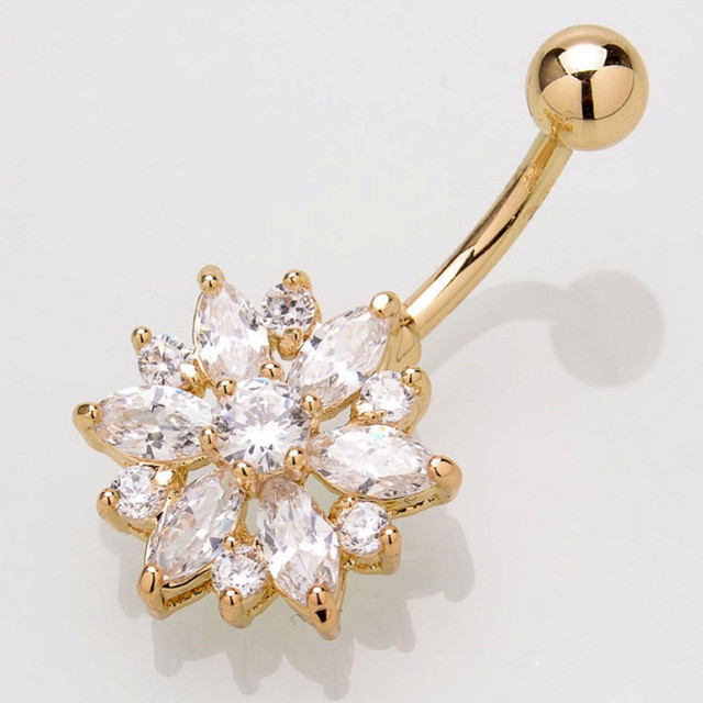 Newest flower shaped navel ring zircon belly button ring piercing jewelry