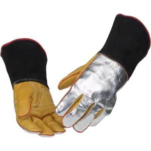 China Yellow Black Weld Glove Reflective Waterproof 4 Layer Heat Shield Welding Glove Xl Leather Gloves 41cm For Welding factory