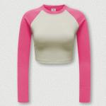Autumn and Winter American Retro Color Contrast Long Sleeve Short Women′s T