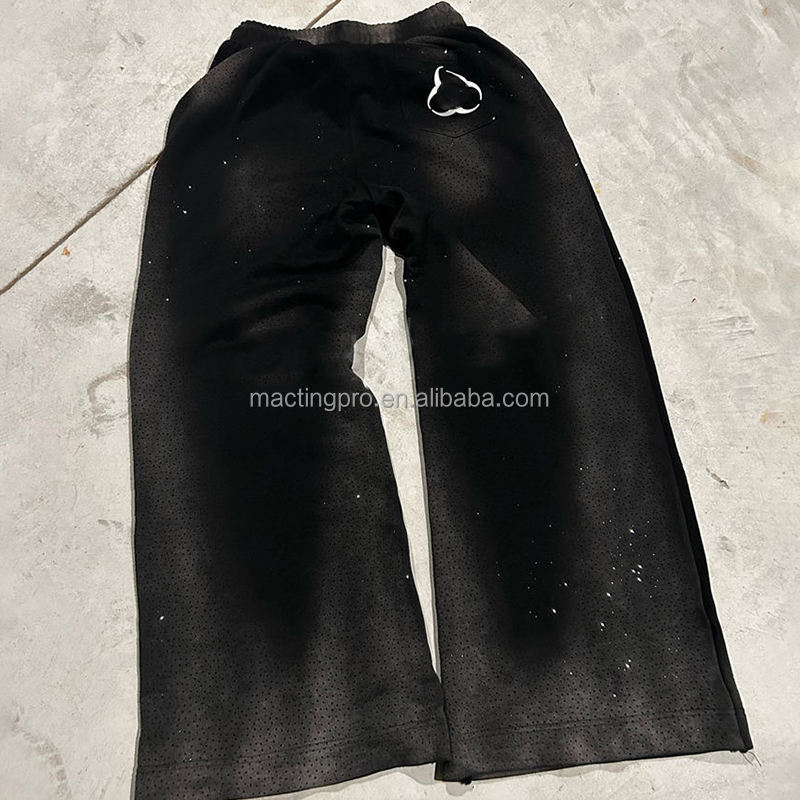 Spring Season Men's Rhinestone Pants Custom Oversized Acid Washed Cut and Sew Sweatpants