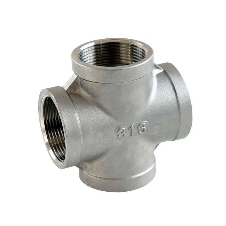 Threaded Cross Pipe Fitting With Polished Finish Female End Connection Type Stainless Steel Schedule 40