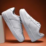 Custom Logo TPR Bottom Leather Casual Sneakers Breathable White Flat Sneakers