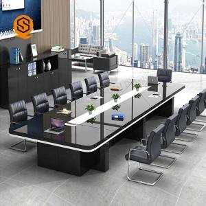 China Meeting Room Black Conference Table With Artificial Stone Material factory