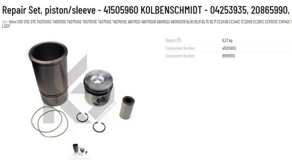 Volvo D5E D7E Engine Parts Original KS Piston Sleeve Repair Kit 41505960