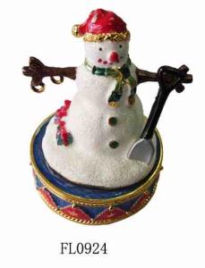 China Christmas Snowman Girl Metal Jeweled Trinket Box factory