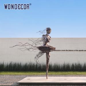 China Large metal art decoration abstract hollow silk thread ballet dancer copper sculpture factory
