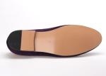 Embroidery Cross Pattern Purple Mens Velvet Loafers With Handmade Red Bottom