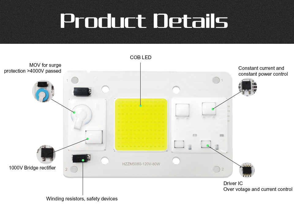 Custom Power AC COB LED Grow Chip 80W For Flower Seedling Plant Light