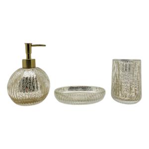 China Three-Piece Ribbed Glass Bathroom Set Mercury Gold Pumpkin Shape factory