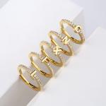 18K Gold Plated Initial Letter Diamond Ring Adjustable 925 Sterling Silver