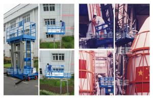 China 10 Meter Hydraulic Aluminum Work Platform Four Mast Blue For Warehouses factory