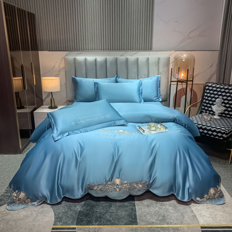 125gsm Washed Silk Embroidery 4pcs Bedding Sets King Size European Style Collections