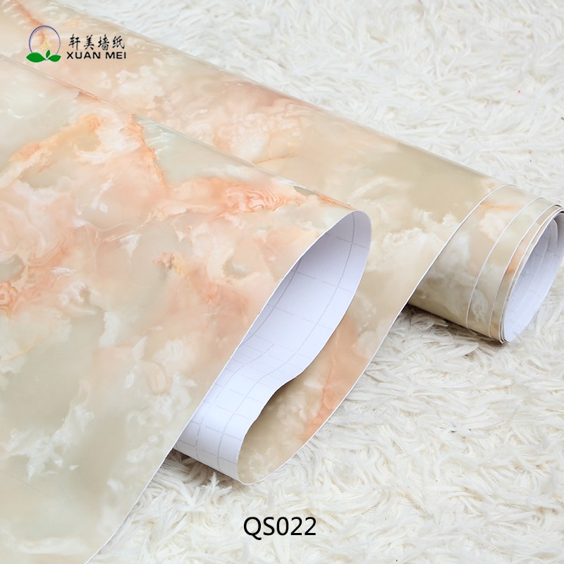 0.60m width *10m length or 0.6m width *100m Modern 3D Marble Glossy Self Adhesive PVC Wallpaper for Kitchen Furniture Decoration